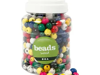 Træperler, diam. 8+10+12 mm, hulstr. 2-2,5 mm, ass. farver, 175 g, 400ml/ 1 spand