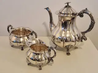 Vintage kaffekande, flødekande og sukkerskål, Sølv