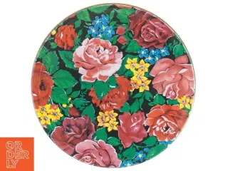 Rund vintage metal dåse med blomstermotiv (str. Ø 18 cm)