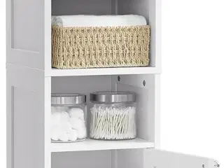 Højt og smalt badeværelsesskab med lys – justerbare hylder, åbne rum, til små badeværelser, moderne, cloud hvid (BBC566W03)