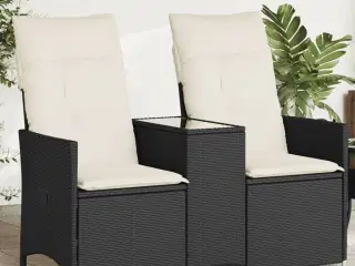 2-personers havesofa med bord og lænefunktion polyrattan sort