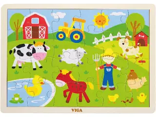 VIGA Træpuslespil, bondegårdsdyr, str. 30x22,5 cm, 24 brikker, 1 stk.