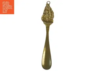 Vintage Messing skohorn med skibsdekoration (str. 23,5 cm)