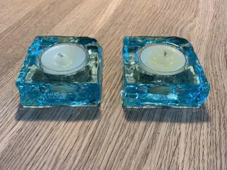 2 turkis Holmegaard City Light glas fyrfadsstager