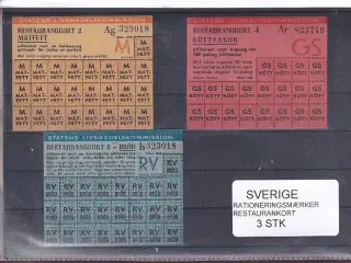 Sverige - Rationeringsmærker - Restaurationskort - 2. Verdenskrig