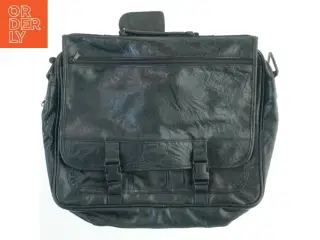 Sort skuldertaske i læder (str. 44x38 cm)
