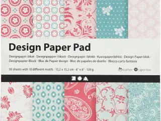 Rosa Designpapir i blok, 15,2x15,2 cm, 50 ark