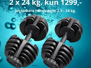 2 x 24 kg. Justerbare Håndvægte - Helt nye