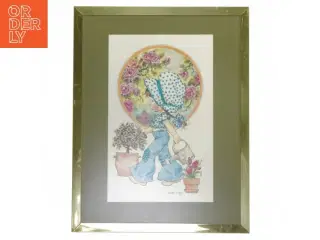 Vintage Indrammet Sarah Kay Tegning (str. 32,5x25,5 cm)