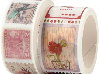 Masking Tape, Frimærke- og blomstermotiver, L: 3+5 M, B: 20+25 mm, 2rl./ 1 pk.