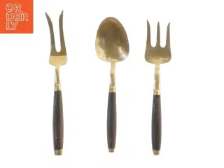 Salatsæt i messing med træhåndtag (str. 21 cm)