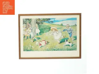 Indrammet vintage børneillustration (str. 36 x 26,5 cm)