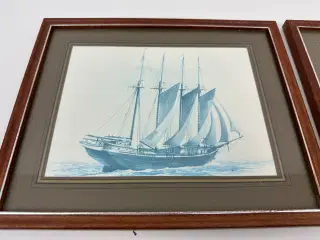 2 stk. retro billeder m. skibe