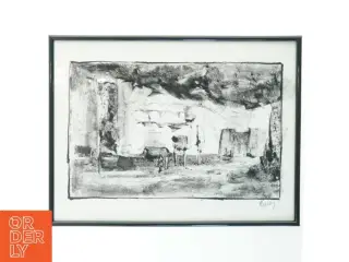 Sort og hvidt billede i ramme (str. 41 x 31 cm)