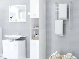 Badeværelsesskab 30x30x183,5 cm spånplade hvid højglans