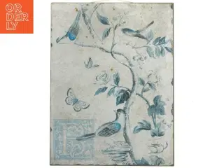 Metalskilt med fugle- og blomstermotiv (str. 35x27 cm)
