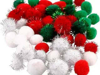 Pomponer, diam. 15+20 mm, grøn, rød, hvid, 48 stk./ 1 pk.