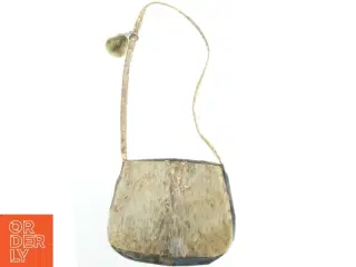 Pelsbetrukket skuldertaske med broderi (str. 24,5x29 cm)