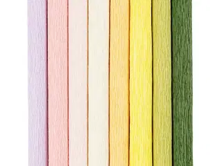 Crepepapir, ark 25x60 cm, Stræk/crepe: 180%, 105 g, pastelfarver, 8ark/ 1 pk.