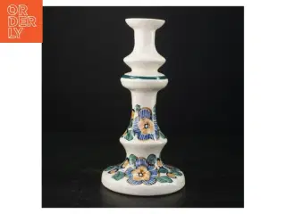 Porcelænslysestage med blomstermotiv (str. 25,5 x 13 cm)