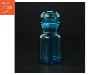 Blåt glas apotekerflaske med glasprop (str. 14 cm)