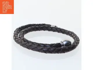 Flettet læderarmbånd (str. 41,5. cm)