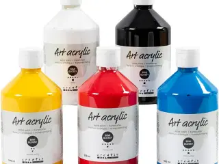 Art Akrylmaling, Primærfarver, 5x500ml - Halvblank