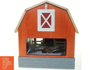 Model hestestald med figurer (str. 48x29 cm)