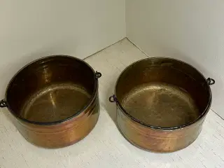 2 handcrafted firewood buckets in brass
