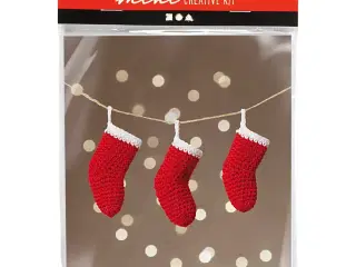 Mini DIY Kit Hækling, Julesokker, rød/hvid, 1 pk.