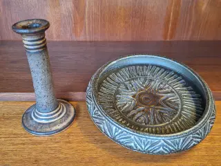 Johgus Bornholmsk keramikfad fra 1950 & lyssestage