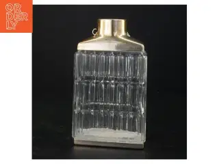 Glas vase karaffel med metal top og bund (str. 19 x 11 x 7 cm)