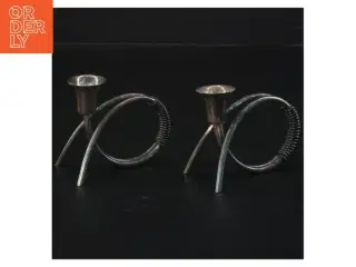 Moderne lysestagepar i pletsølv(str. 7,5 x. 6 cm)