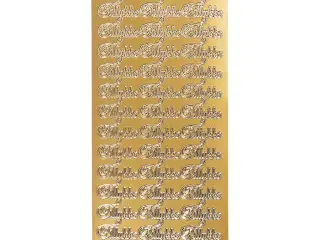 Stickers, tillykke, ark 10x23 cm, guld, 1 ark