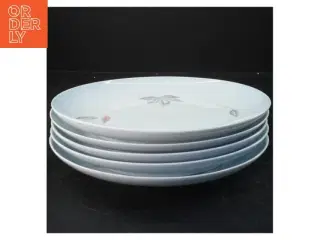 Sæt af 5 porcelænstallerkener med bladmønster fra B&G (str. Ø 24 cm)