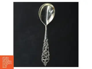 Sølv teske med ornamenteret skaft fra H. Slvplet (str. 19 cm)