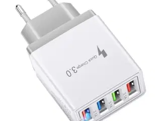 4 stk. Hurtig opladning USB-vægadapter 4 porte grå