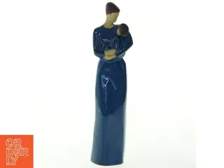 Blå keramikfigur af kvinde med barn (str. 30 cm)