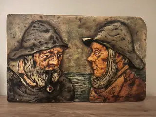 Flot gammelt keramik relief 