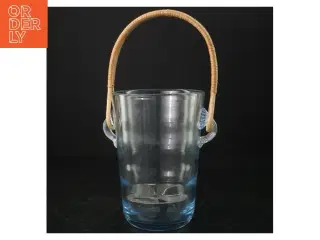 Holmegård Isterningespand med tang og hank i rattan (str. H 15,5 cm)