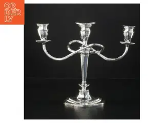 sølvfarvet lysestage med tre arme (str. H. 23 cm. b. 29 cm)