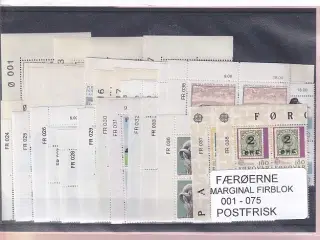 Færøerne - Marginal Firblok 001 - 075 - Postfrisk