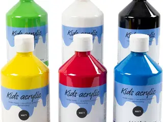 Akrylmaling Mat, primærfarver, 6x500ml/ 1 pk.