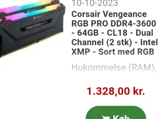2 x 32gb Corsair Vengeance RGB PRO DDR4-3600 - 