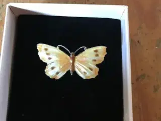 Smuk gammel emaljeret sommerfugle broche