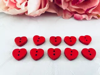 Hjerte knapper træ røde 