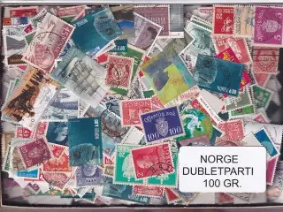 Norge Dubletparti 100 gram afvaskede frimærker.