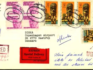 Luftpost Rekommanderet Expres Brev fra U.S.A. til afhentning København Lufthavn - 7 - 8 - 72