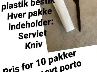 10 pakker plastik kniv+serviet