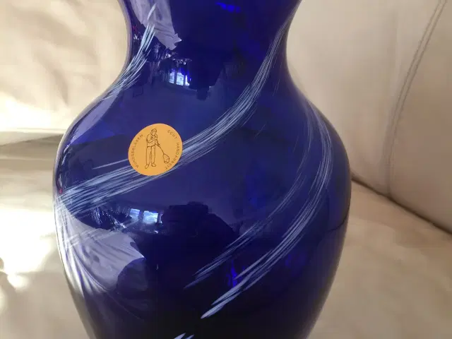 Stor Smuk Blå Mundblæst Vase 30 cm